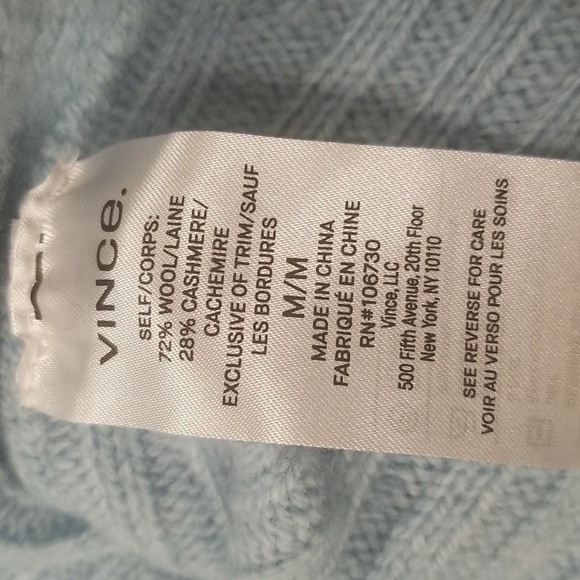 💕VINCE💕 Ribbed Mock Neck Wool Cashmere Blend Sweater ~ Heather Aria Blue M NWT - Picture 16 of 16